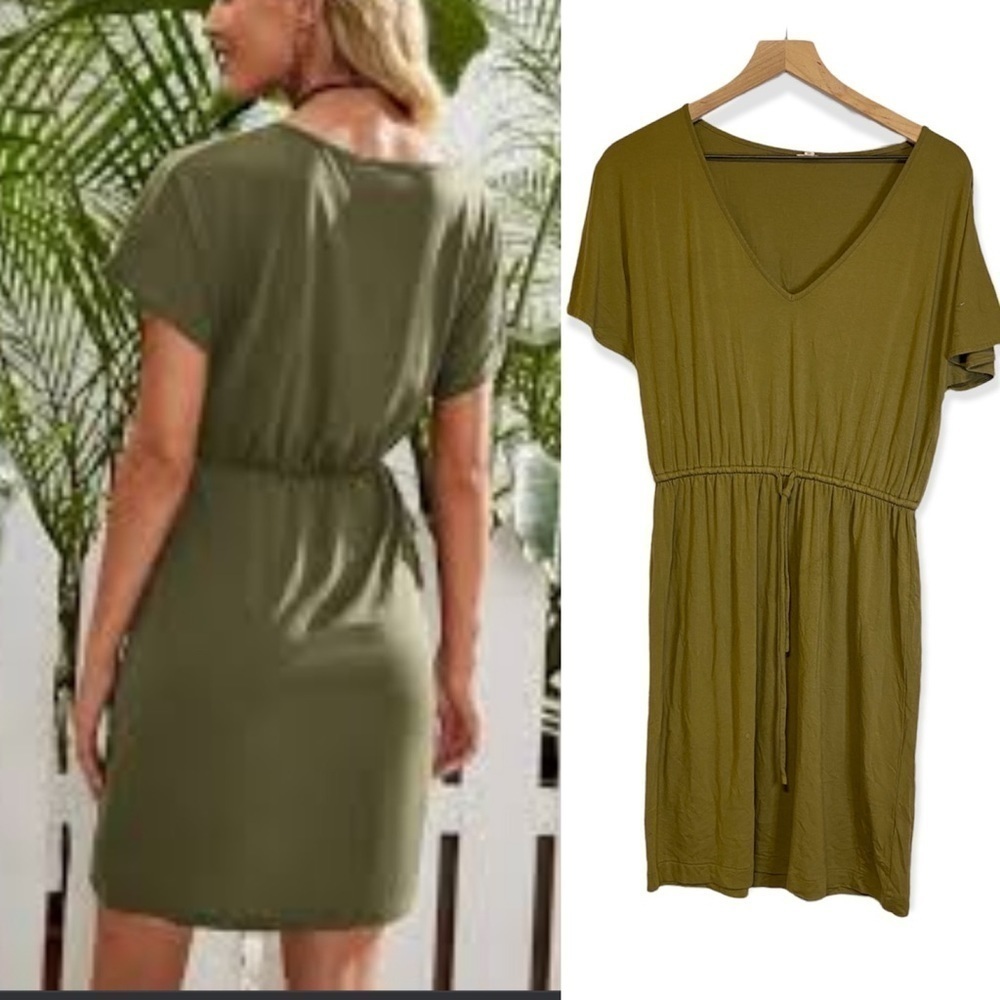 J Crew Olive Green tie front v neck dress size XS. Fits up to a size small
